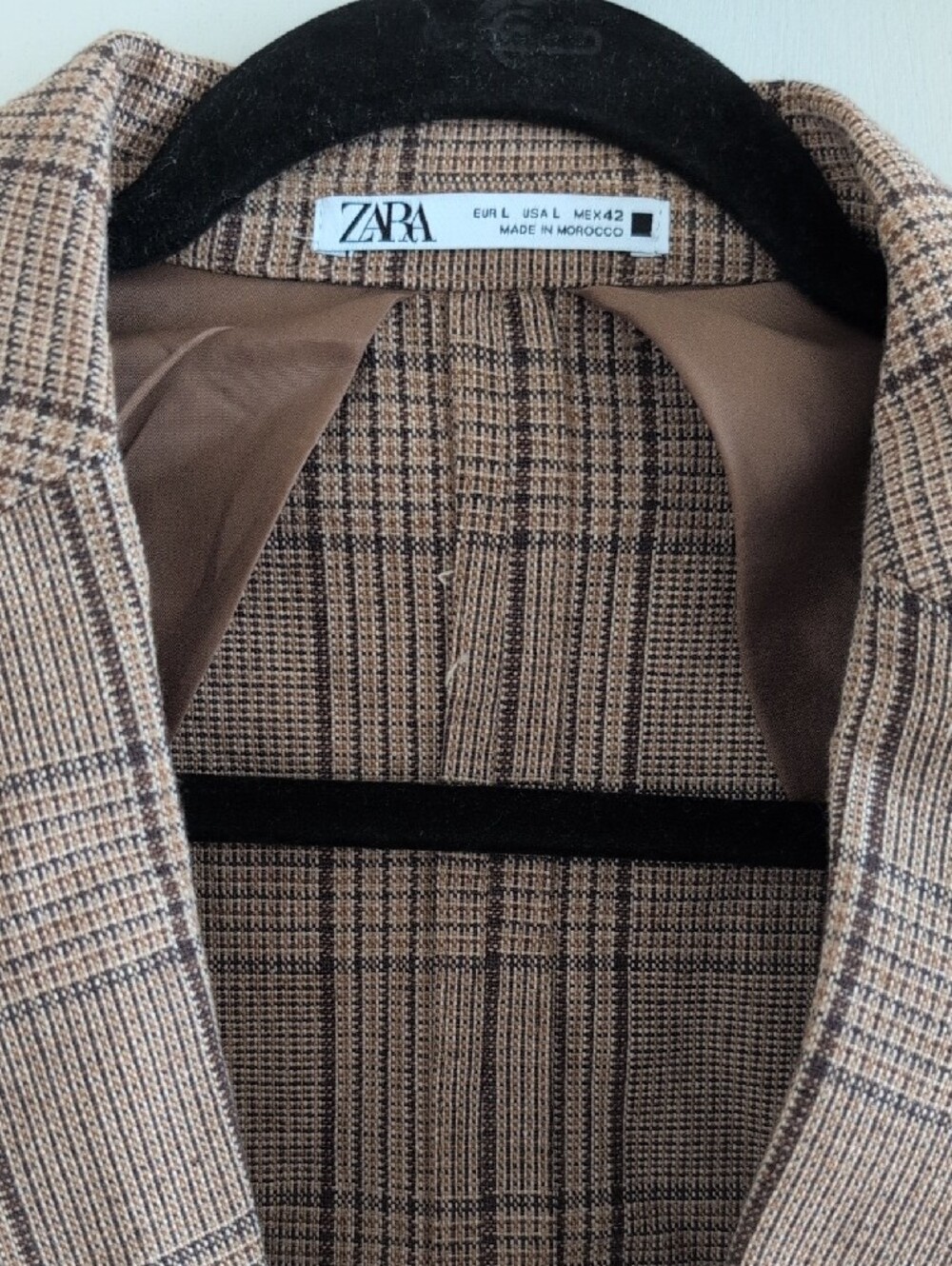 Zara Beige Plaid Two-Button Blazer